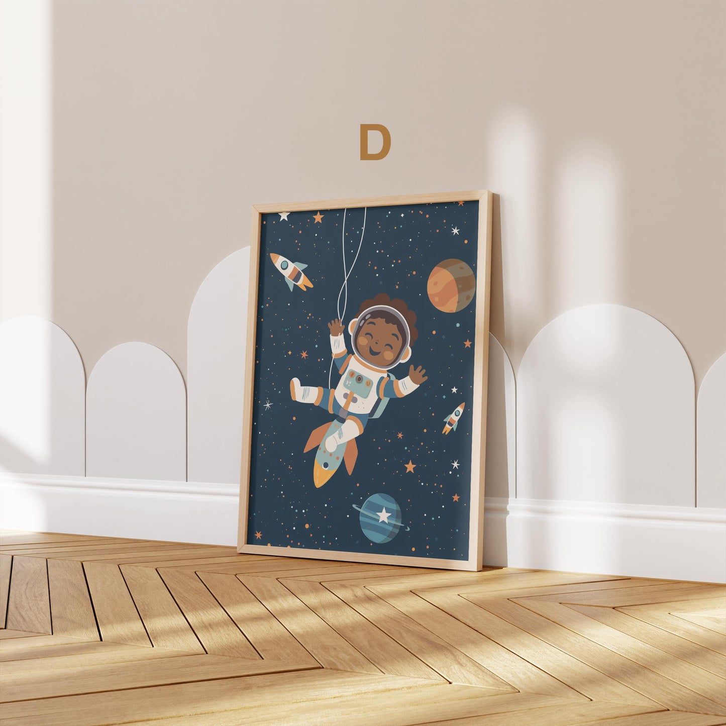 Astronaut Poster Kinderzimmer · Geschenkidee für Kinder · Kinderzimmer Deko  · Weltraum Rakete & Planeten · Deko Print ohne Rahmen-6