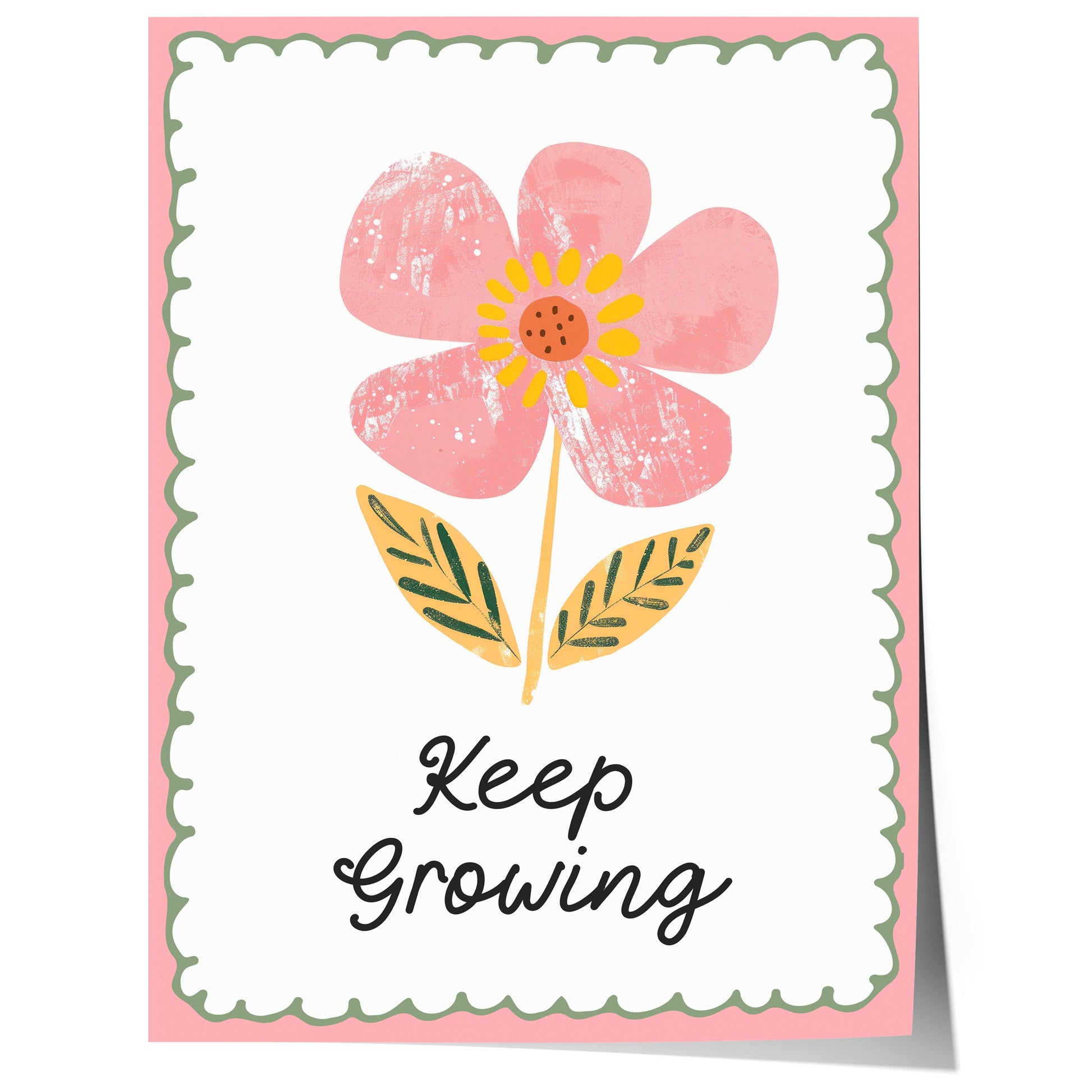 Poster Kinderzimmer Blume · Keep Growing Spruch · Liebevolle Deko mit Botschaft · Pastellfarben & Naturmotiv · Dekoprint ohne Rahmen-0